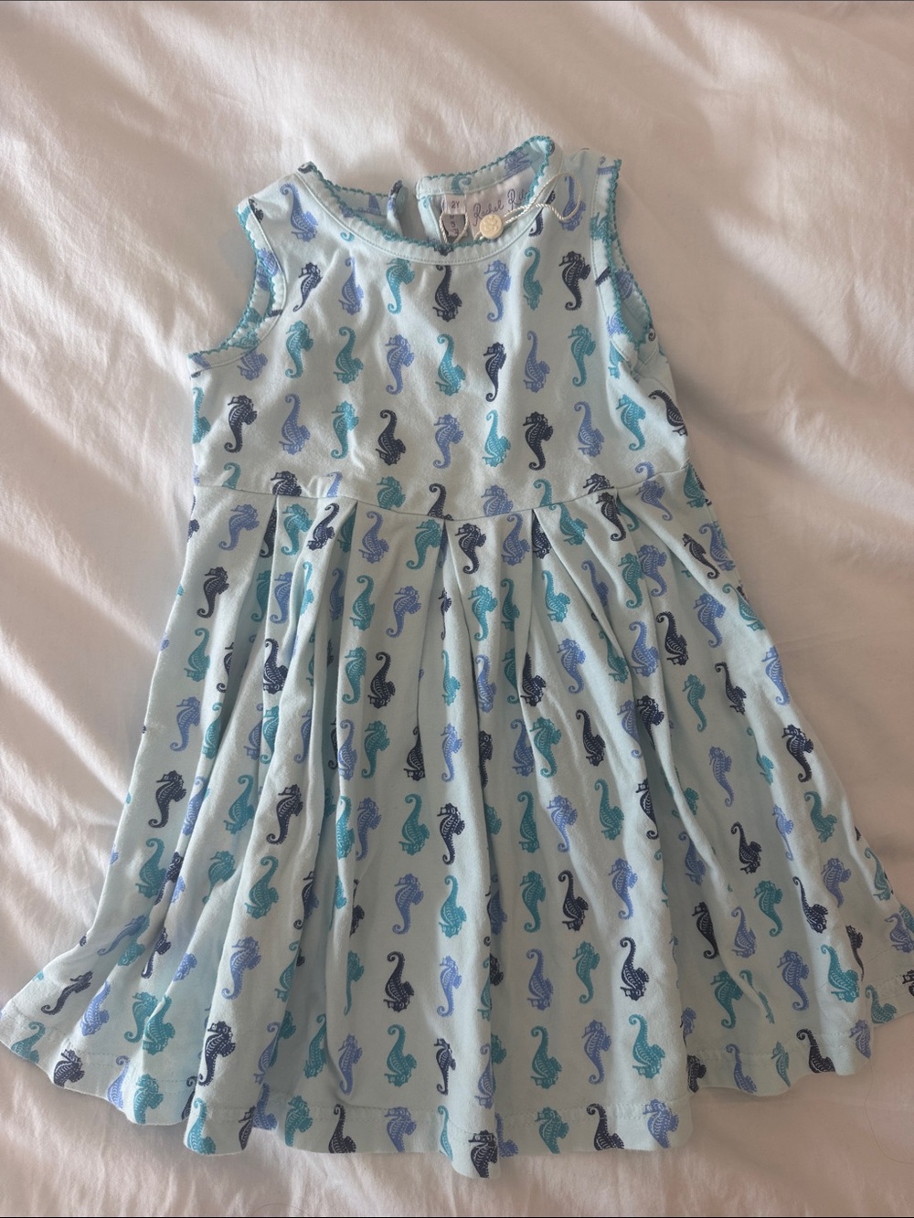Rachel Riley Light Blue Seahorse Print Sundress